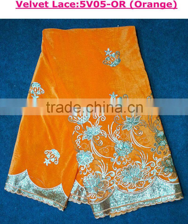 high quailty fashion african velvet fabric types of laces for garments