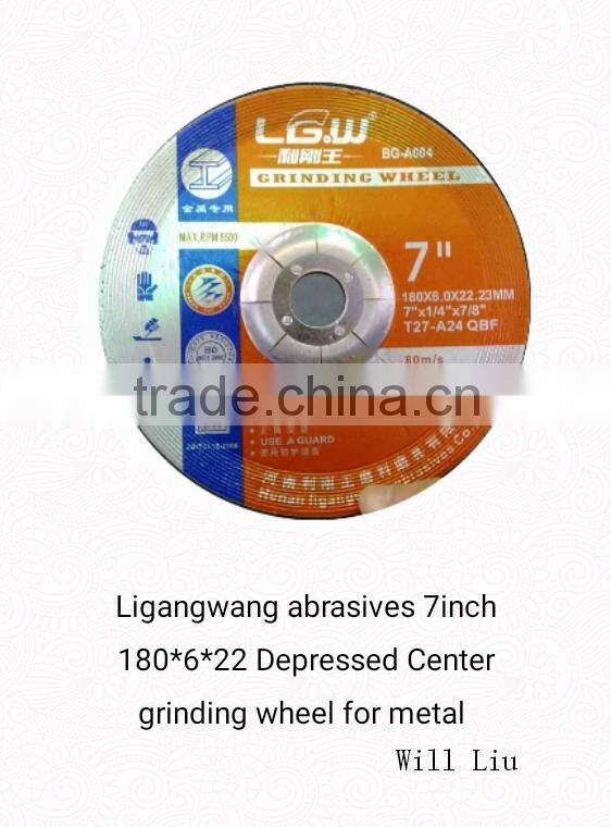 343 Ligangwang hot sale 180*6*22 depressed center grinding wheel for Thailand market