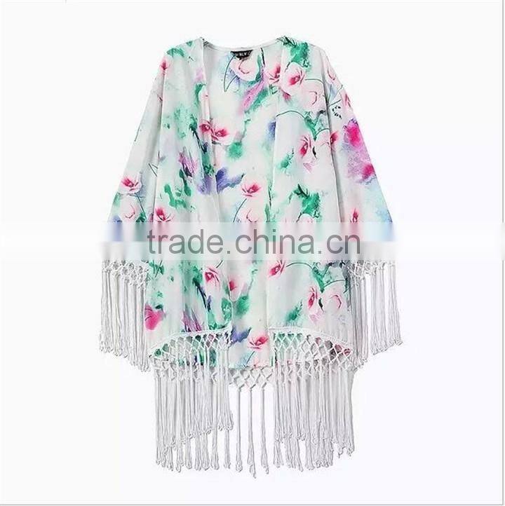 Wholesale Printing Design With Tassels Polyester Kaftan 2016
