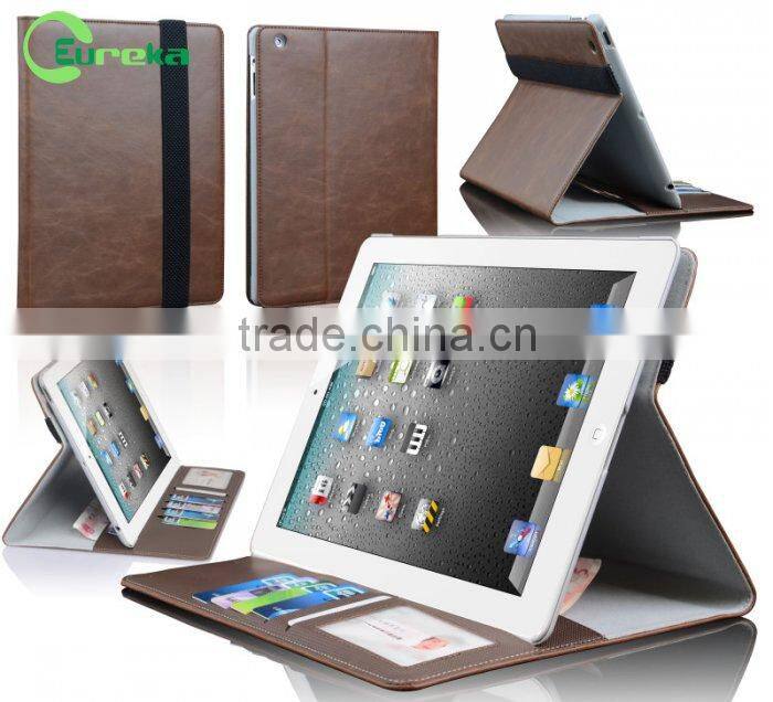 High quality multi-function wallet stander tablet flip leather bumper case for ipad 3