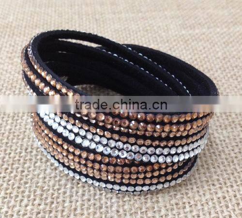 MBRL05 Hot selling 12 layers leather bling wrap crystal bracelet