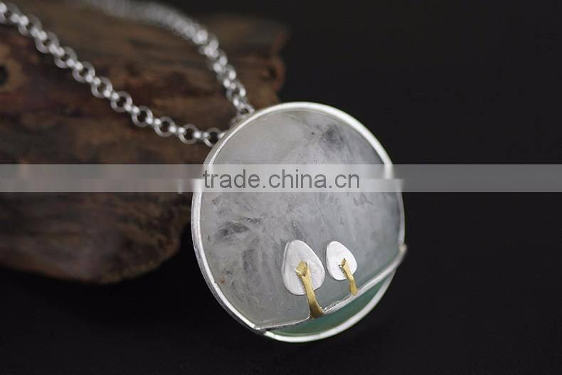 2016 China Style Plants On The River Side 925 Sterling Silver Agate Necklace Pendant for Women Fashion Necklace Jewelry