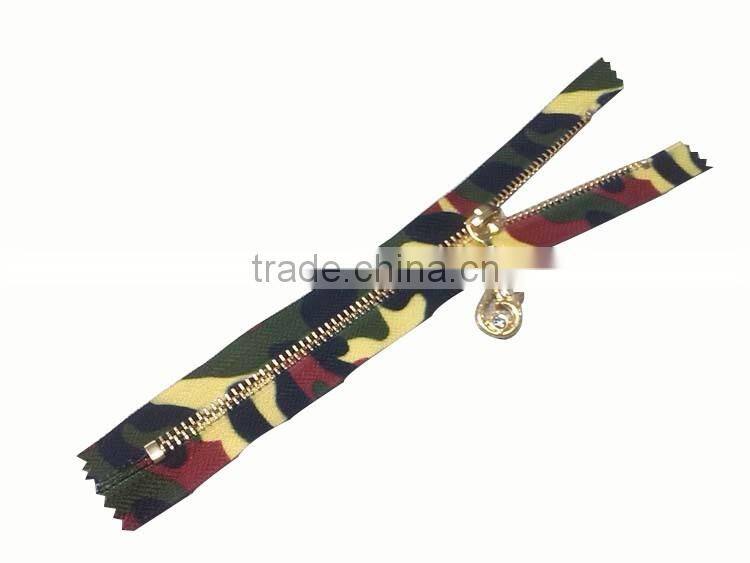 3#,4#,5#,8#,10# printing design brass zipper, auto lock custom zipper,Metal zipper