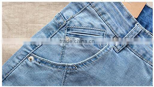 2015 Light color plus size Cropped denim pants