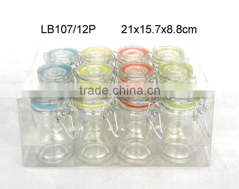 LB107K3/4P glass spice jar with decal printing with pvc box
