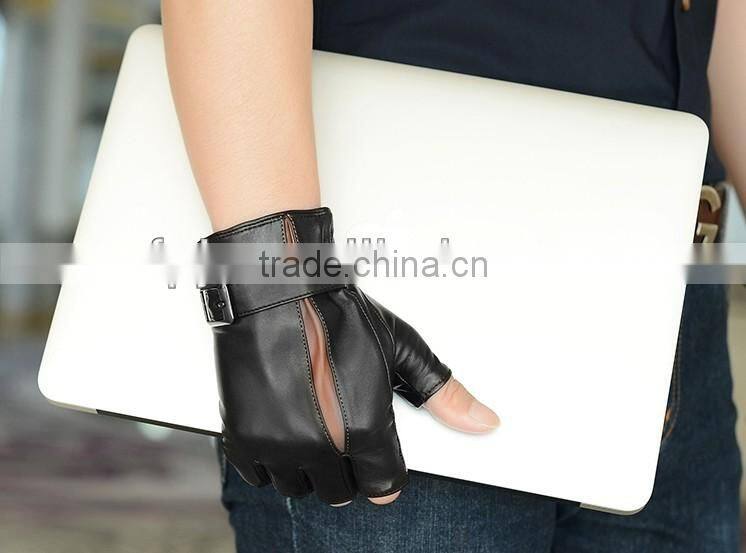 Fashion genuine leather half finger glove for men