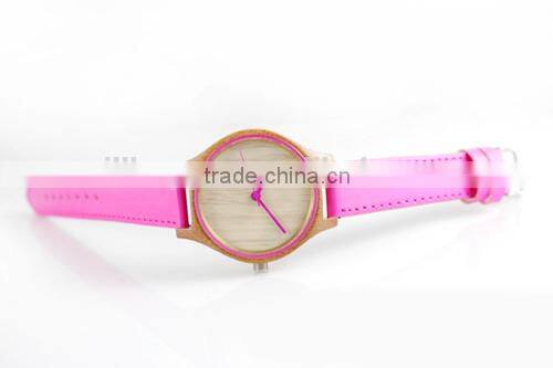 hot sale newest wood case with leather band fashion colorful ladies watch(WJ-3910)