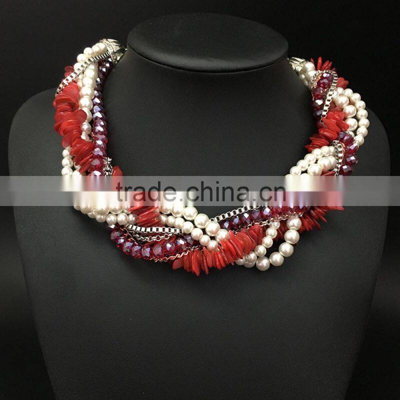 European And American Big Crystal Shell Multilayer Woven Exaggerated Pendant Necklace