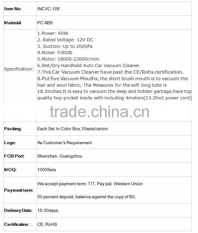 Amazon Best Selling Car Vacuum Cleaner, DC 12-Volt 60W Wet& Dry Handheld Auto Vacuum Cleaner,13.2FT(4M)Power Cord