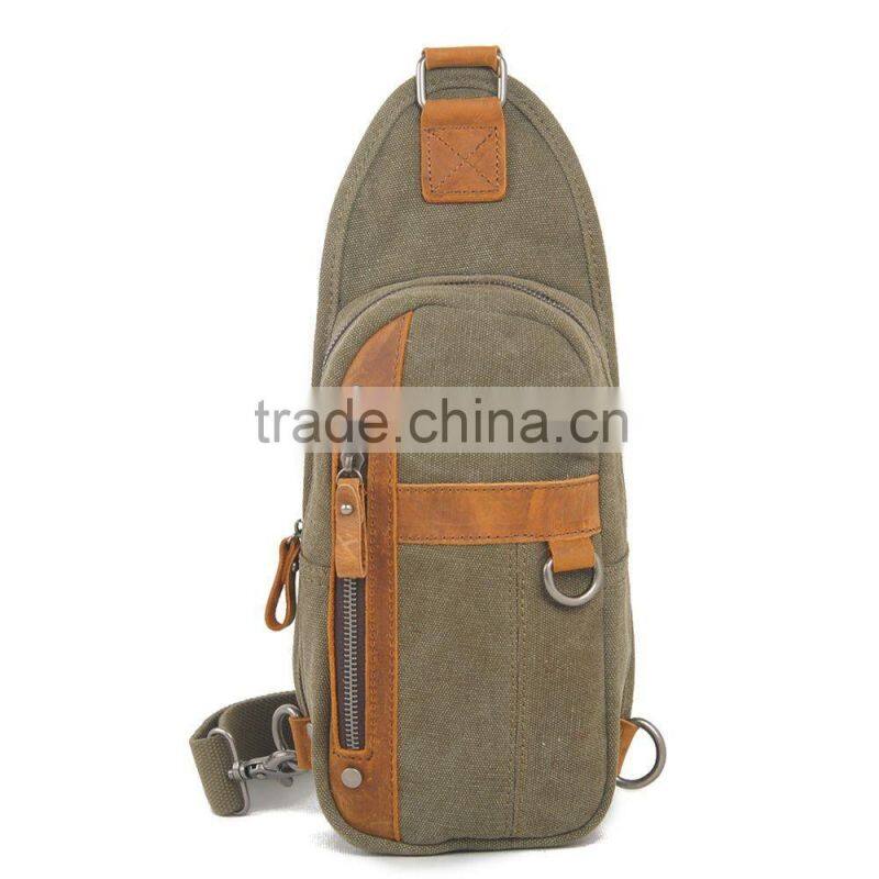 Wholesale canvas camouflage chest bag with leather trim canvas chest bag for man
