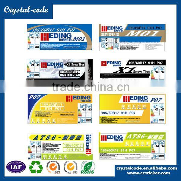 Adhesive Auto tyre lable sticker with any size, shape, color and material