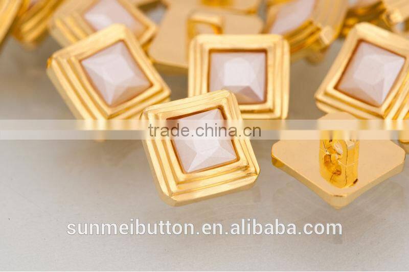 Elegant Fashion Square Shape Pearl Color Stone Shank Plastic Button