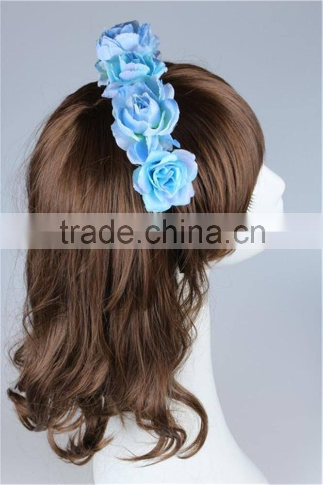 Manufacture directly sale blue PE flower headbands for girls