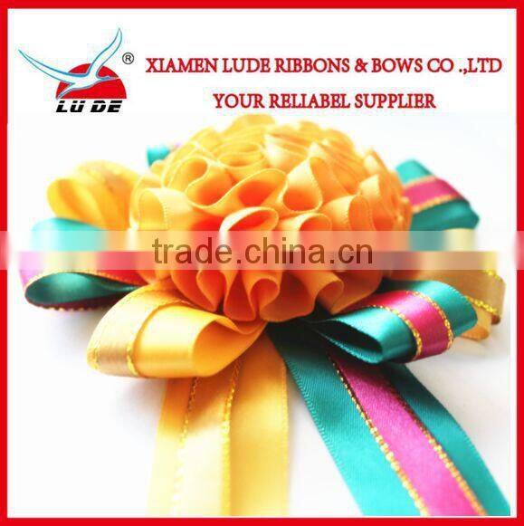 2015 handmade various type of satin ribbon flower rosette/award ribbon rosette