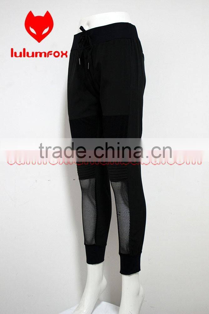 0096 OEM 97%POLYESTER 3%SPANDEX Draw String Women Mesh stitiching Woven Running Jogger Pants
