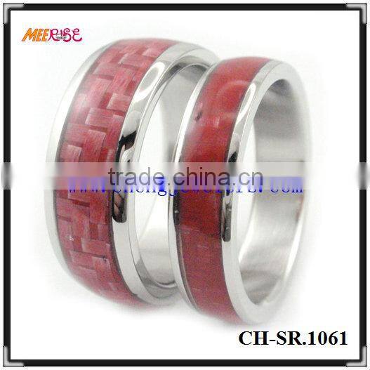 2014 high polished stainless steel couple ring with black strip