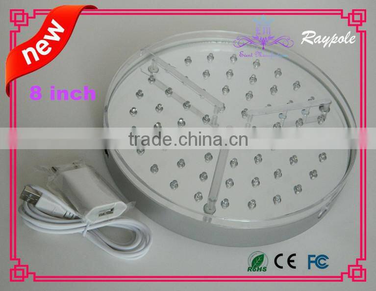 Hot sell round tall crystal centerpiece light base 8 inch rechargeable vase led centerpiece light for wedding/ party