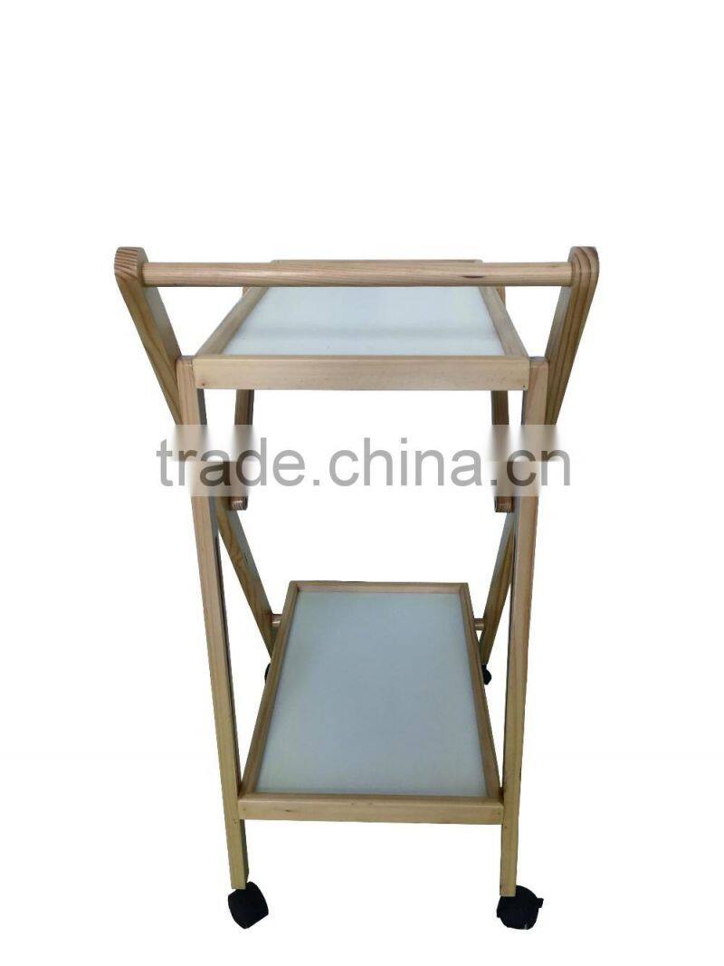 Modern design space saving foldable wooden service trolley for food