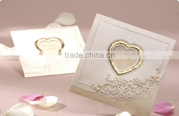 white round craved pearly-lustre golden plating Wedding Invitation Card and envelope