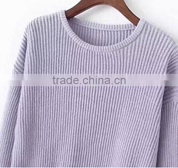 BGA15049 Ladies fashion round neck long sleeve loose style cotton sweater