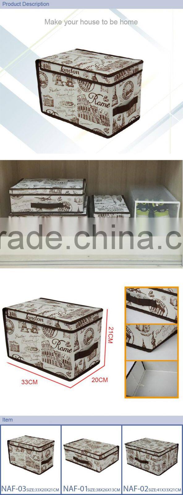 2016 Newest Pattern Design Folding Non woven Storage Box with lid