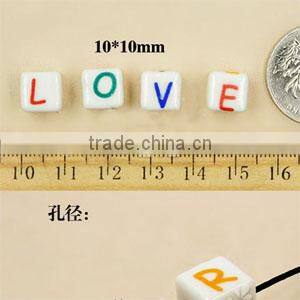 Beads porcelain,single letter alphabet beads,white, 10x10mm cube with 4mm hole ,colorful A-Z 26 Alphabet.