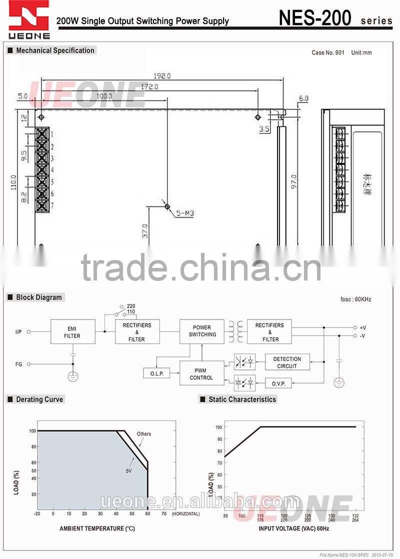 Hot sale 200w 5v 40a switching power supply CE factory price NES-200-5