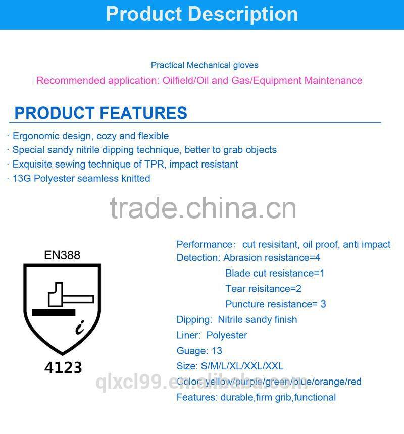 Qianglun 2015 High Quality and Safe Cut Resistant Gloves With Nitrile Coating