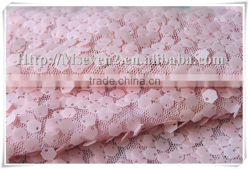 China best selling embroidery square sequin embellished fabric in pink color