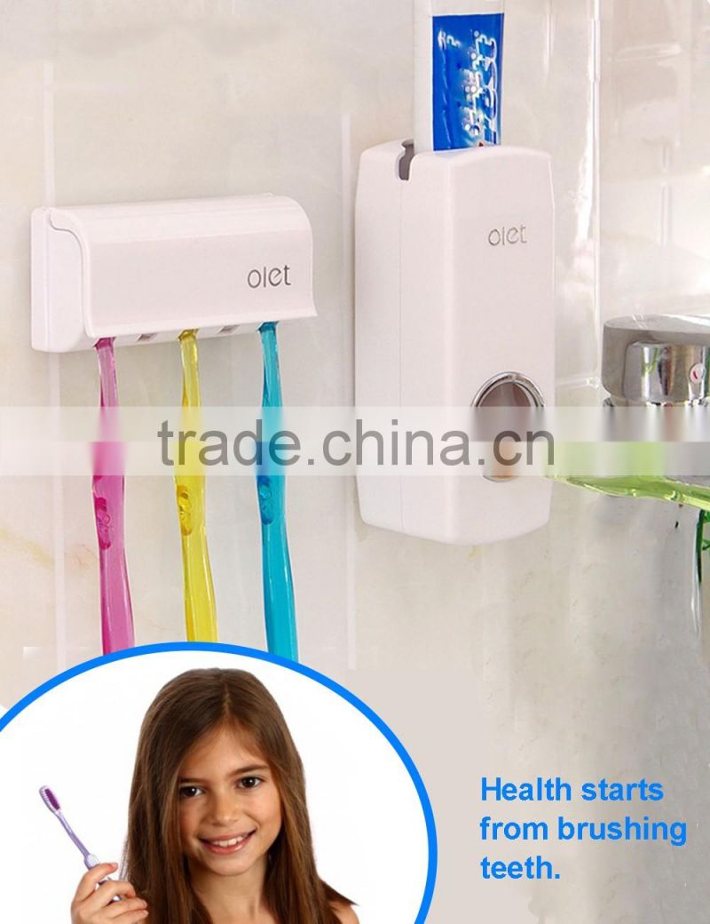 Toothpaste Dispenser Wall Mounted Automatic Toothpaste Squeezer Toilet Brush Holder Hands Free Dust-proof Toothpaste Squeezer