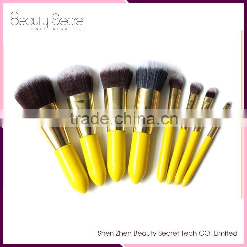 8pcs Cute Travel Size Yellow Makeup Brush Set Mini Cosmetic Brushes