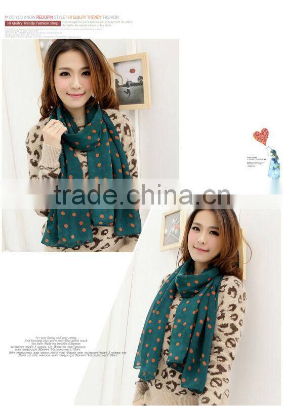 China Scarf Factory Produce New Women Lady Polka Dots Spot Chiffon Soft Shawl Scarf Neck Wrap Headscarf