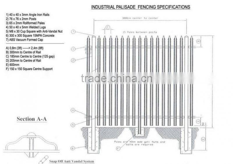 Galvanized Palisade Fence / Security Fence / Powder Coating Fence