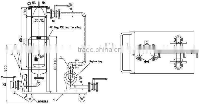 Stainless Steel Movable Bag Filter Housing With Pump