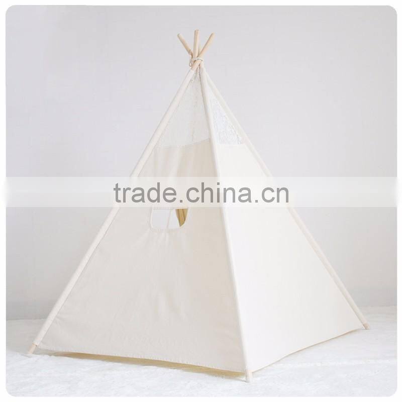 Wholesale low MOQ plain calico lace indoor kids teepee