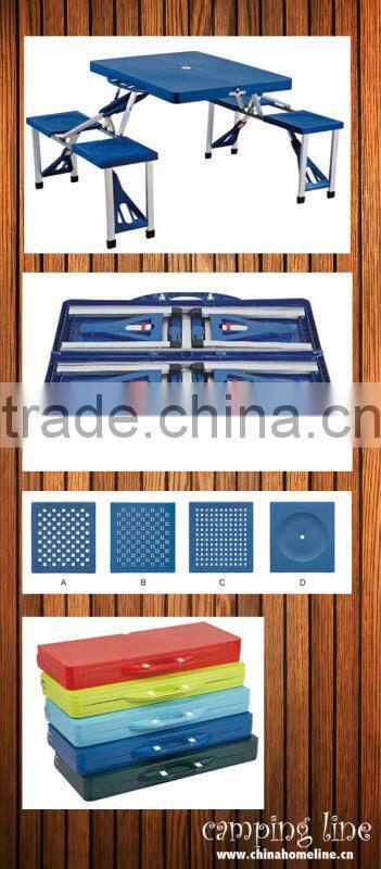 Picnic Time Blue Folding Table with Seats