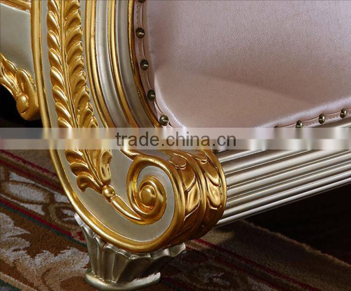 Luxury palace noble living room furniture solid wood hand carved genuine leather sofa set