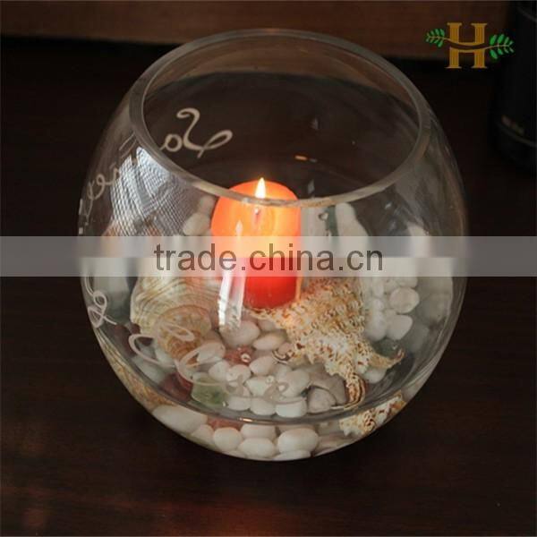 Decorative handblown glass vase, clear carved beautiful fish bowl