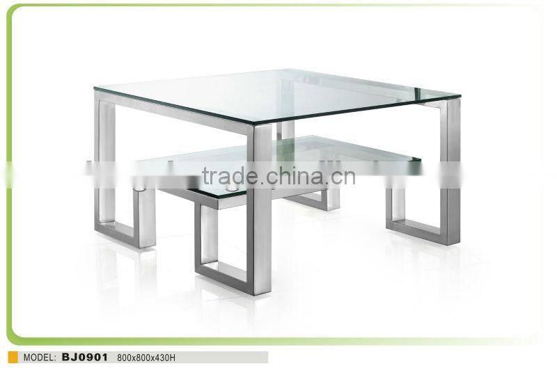 Modern clear glass coffee table side table stainless steel centre table
