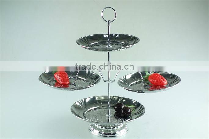 stainless steel hot new portable decorative fruit and cake plate with 4 layers