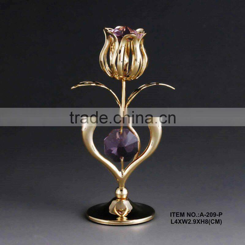 24k gold plated tulip and crystal heart