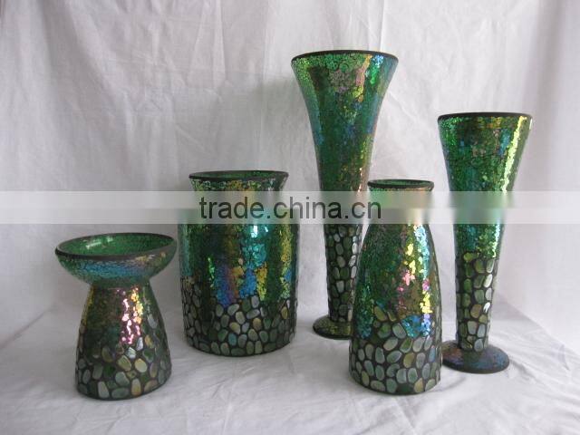 Rectangle Mosaic Home Decorative Beaded Large Handmade Antique Brass Flower Vase