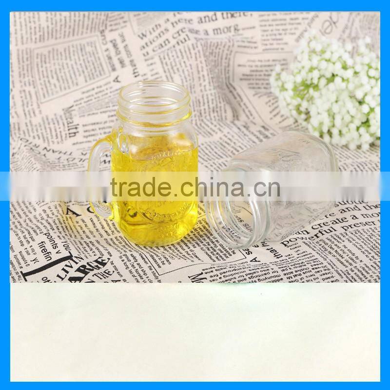 500ml Clear logo drinking glass mason jar with handle and metal lids in stock