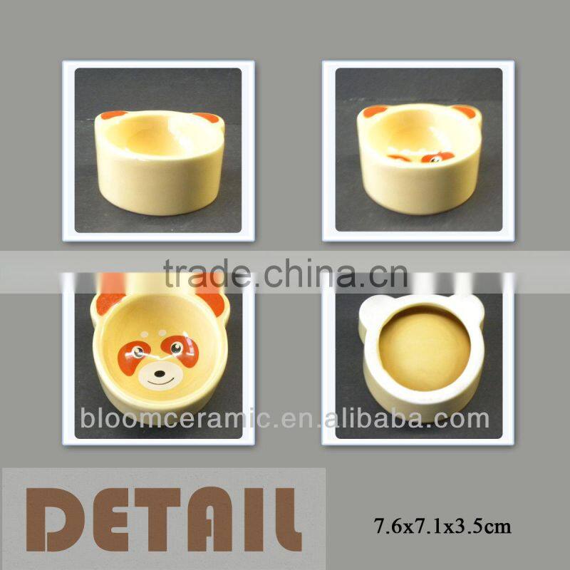 Mini yellow ceramic portable dog water bowl