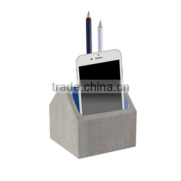 Wholesale desktop concrete hand made pen holder with phone holder or memo pad holder
