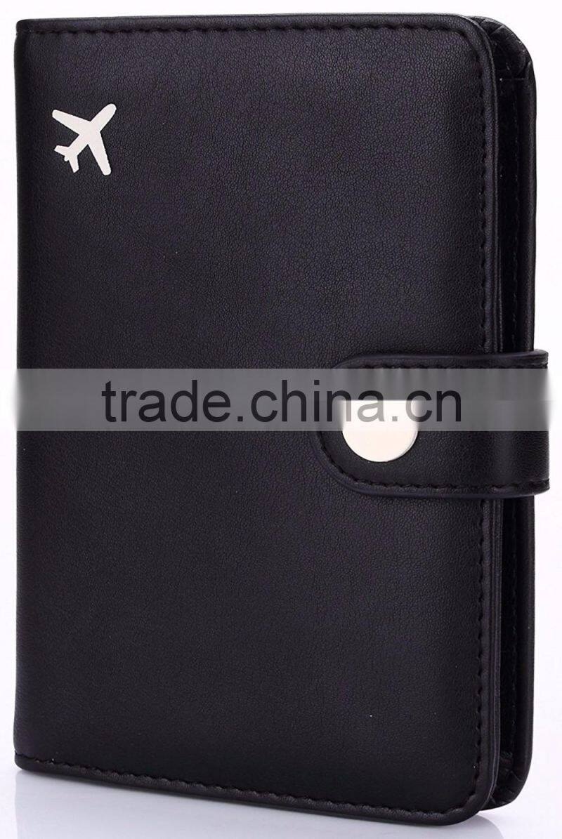 Black Hot Selling Genuine Leather Rfid Travel Passport Holder