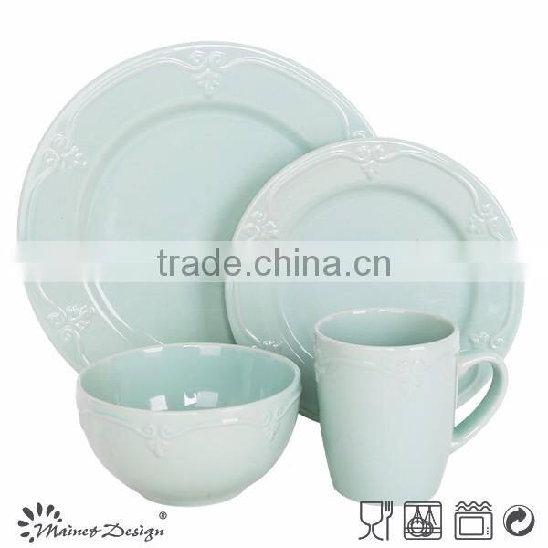 cheap ceramic stoneware color glaze emboss dinner set