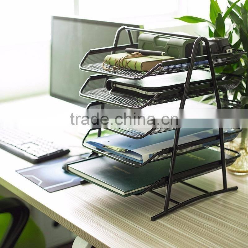 2017 amazon popular design 5 layers black metal mesh desk file holder