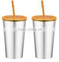 600ml/700ml stainless steel Inner plastic outer steel double layer cup with straw