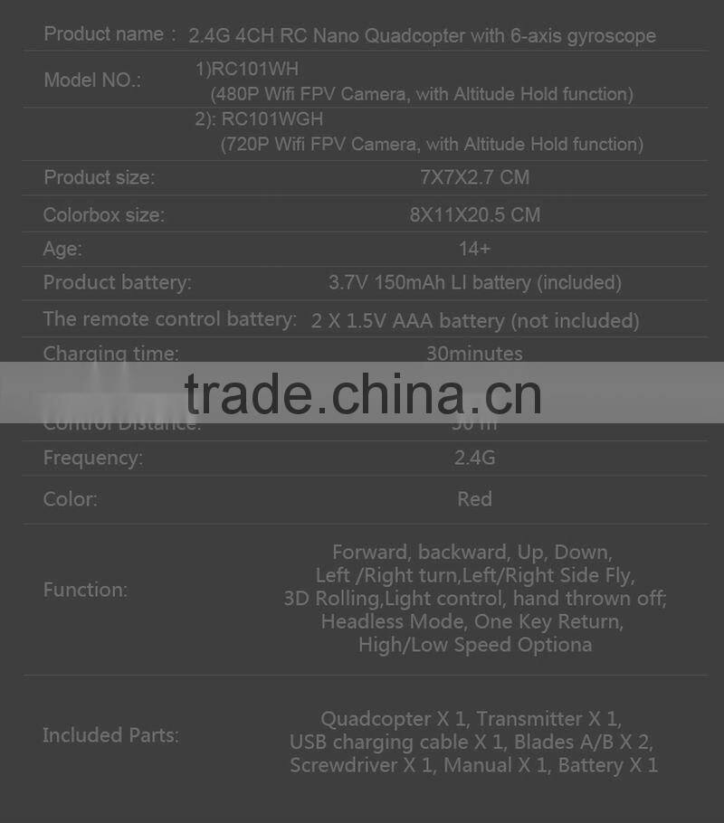 2.4G 4CH RC Nano Quadcopter with 6-axis gyroscope